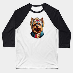 Yorkie with Bow Embroidered Patch Baseball T-Shirt